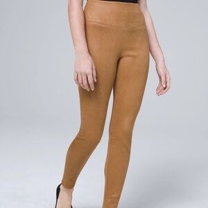 WHBM Runway Ponte Leggings Faux Suede High Rise Tan Pull On Stretchy Size 00